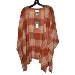 Universal Thread Open Front Orange Rust Plaid Fall Kimono Ruana New One Size